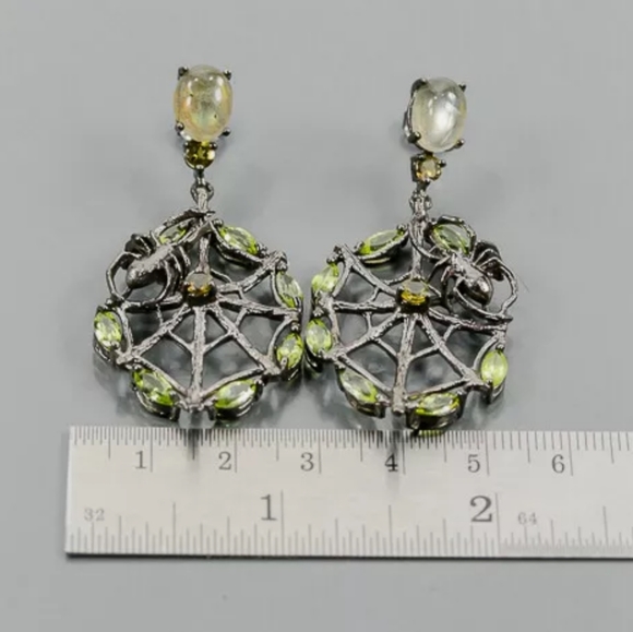 Peridot Labradorite citrine gemstone sterling 🕸 spiderweb earrings - Picture 5 of 12
